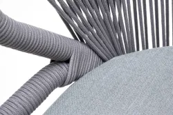 "Милан" стул плетеный из роупа, каркас алюминий белый муар, роуп светло-серый круглый, ткань светло-серая