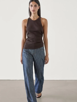 Massimo Dutti Хлопковый топ в рубчик без рукавов, коричневый