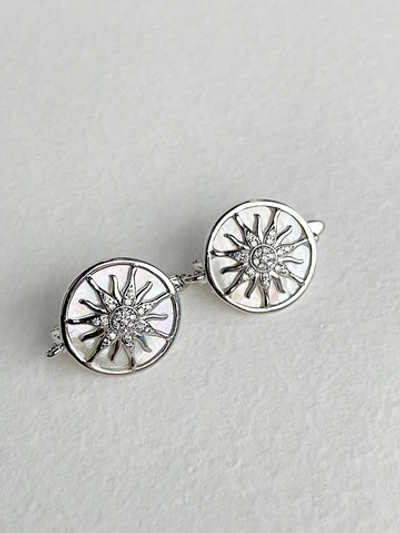 F0014-р Швензы с натуральным перламутром «Солнце», родирование, пара