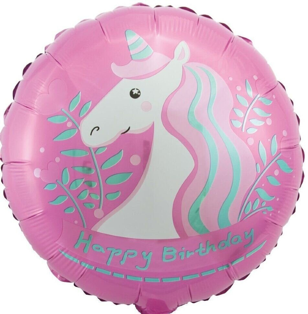 Шар (18""/46 см) Круг, Единорог, Розовый, 1 шт. З077