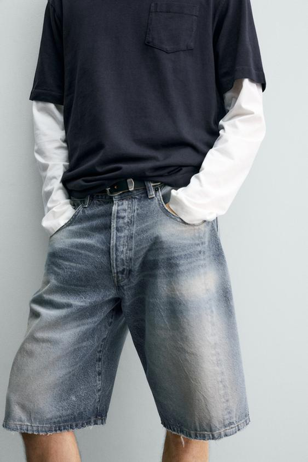 ZARA ДЖИНСОВЫЕ ШОРТЫ BAGGY FIT, СИНИЙ
