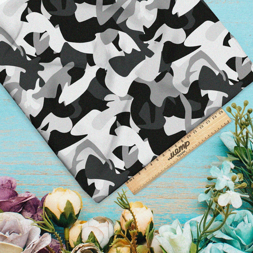 Ткань шелк Армани чёрно-белая камуфляжная расцветка