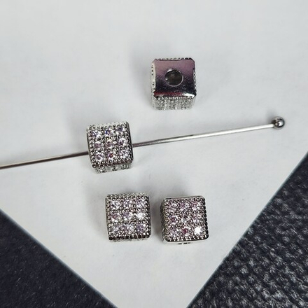 Кубик с фианитами, родий, р-р 6мм, люкс фурнитура, штучно