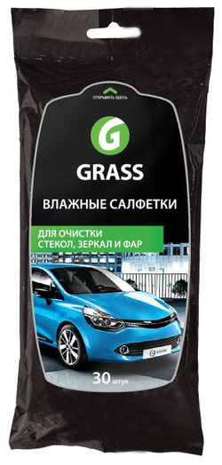 Влажные салфетки Grass для очистки стекол, зеркал и фар, 30 шт.