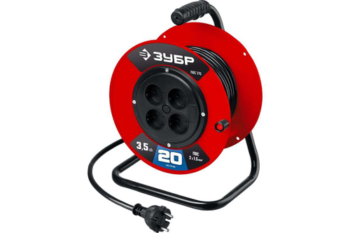 Силовой удлинитель на катушке ЗУБР ПВС 215 ПВС 2x1.5 20м 3500Вт 55103-20