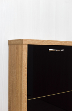 Обувница в прихожую компактная для обуви Люкс 2 черное стекло дуб сонома