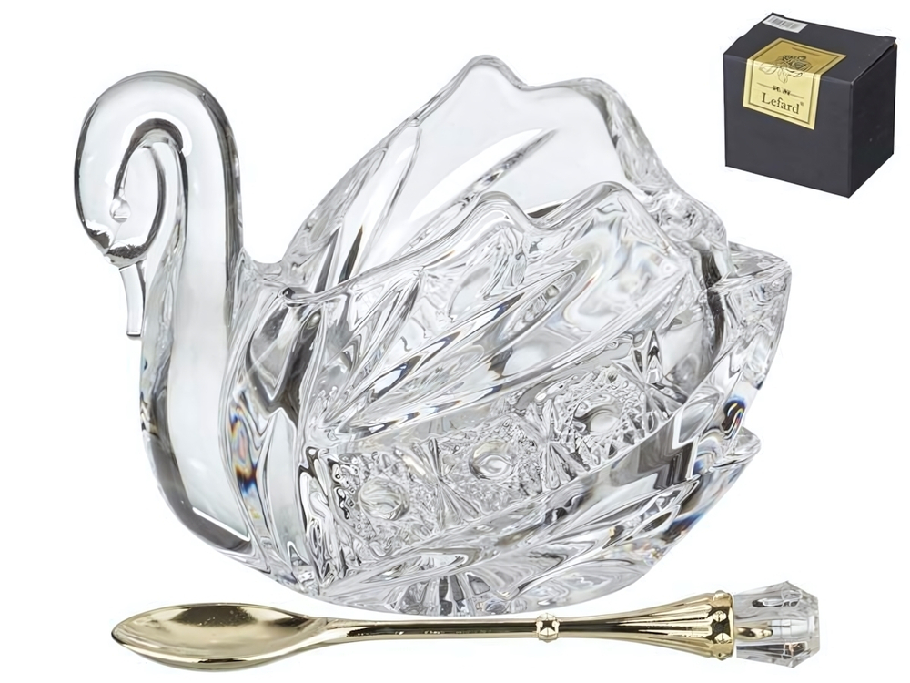 Икорница "Лебедь Кристалл" с ложкой 11*7*8,5см