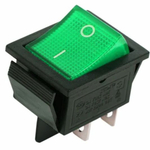 Выключатель зеленый 16А 250V, 20A 125V (4-х контакт.) клавишный