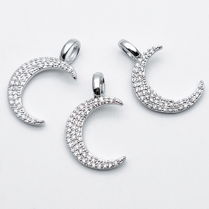 Подвеска Месяц, цвет серебро (родий), фианиты, размер 21*13 мм, цена за 1 шт