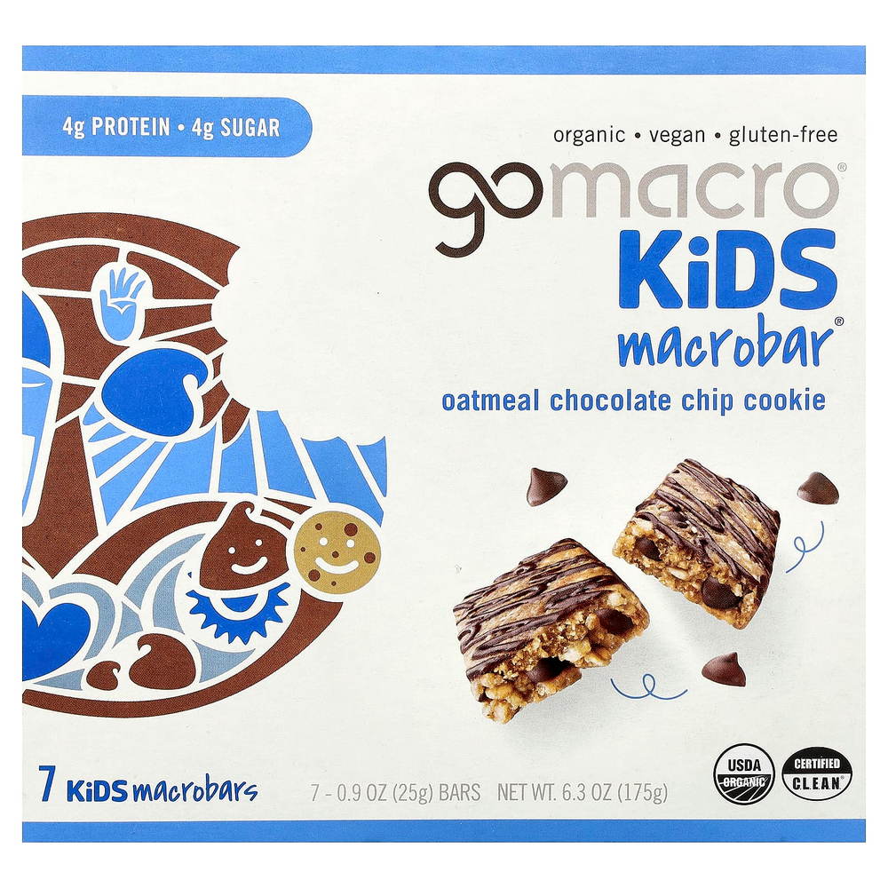 GoMacro, Kids MacroBar®, овсяное печенье с шоколадной крошкой, 7 шт. по 25 г (0,9 унции)