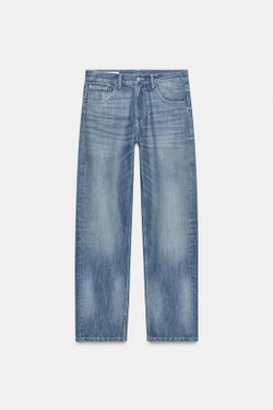 ZARA ДЖИНСЫ TRF BAGGY TAPERED С НИЗКОЙ ПОСАДКОЙ, СИНИЙ