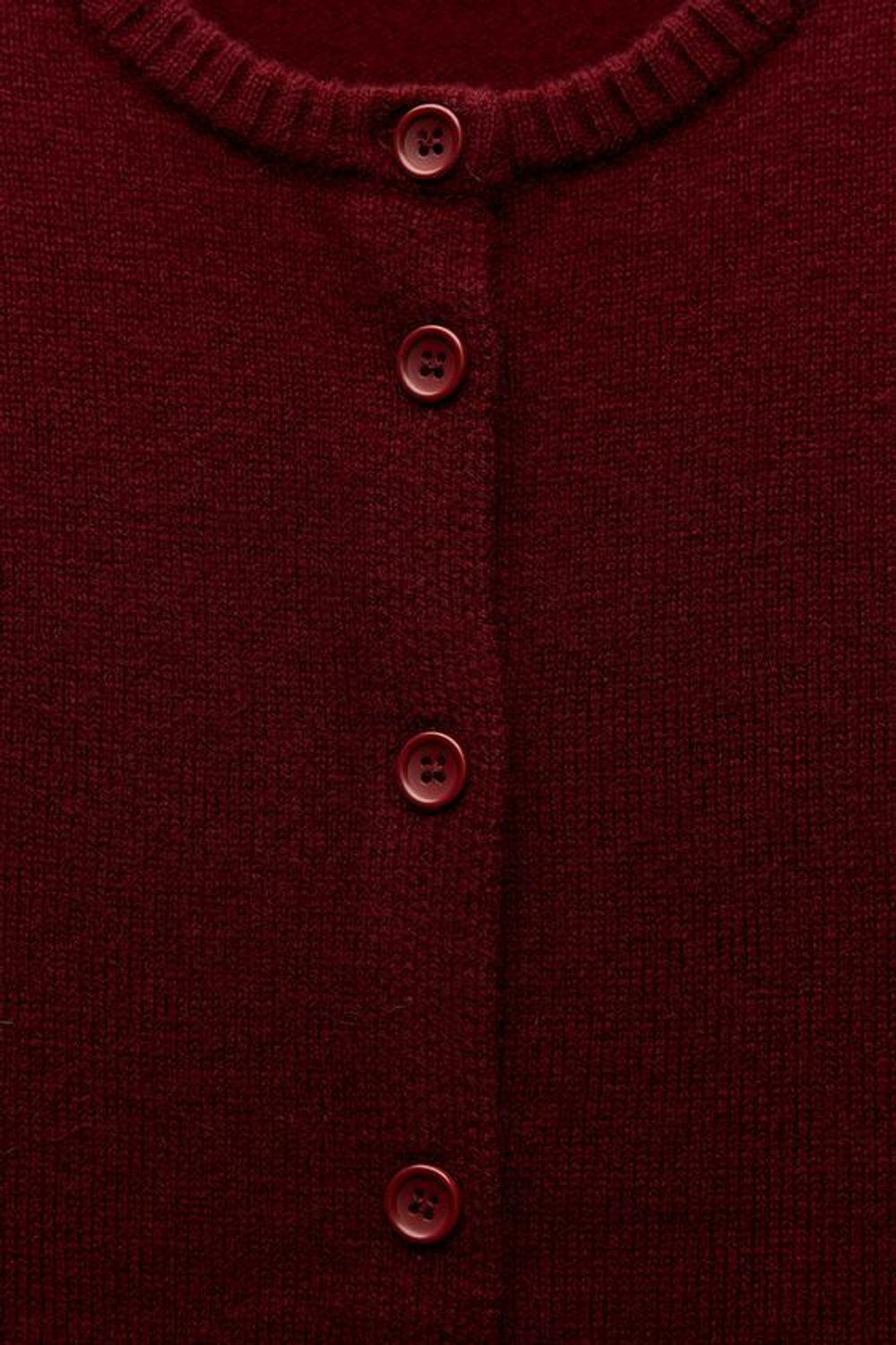 ZARA БАЗОВЫЙ КАРДИГАН ИЗ 100% ШЕРСТИ, ГРАНАТОВЫЙ