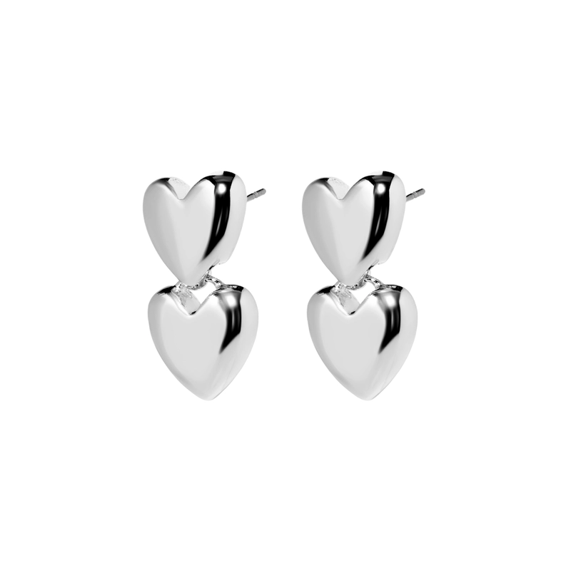 Серьги Двойное Сердце – Серебро