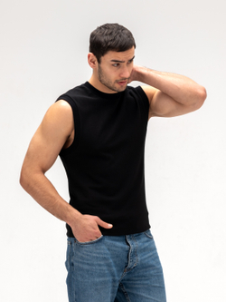 Майка мужская хлопковая на широких лямках Черная