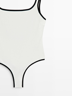 Massimo Dutti Комбинированный купальник из рельефной ткани, белый