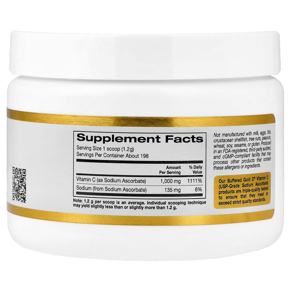 California Gold Nutrition, Buffered Gold C®, некислый витамин C в порошке, аскорбат натрия, 238 г (8,4 унции)