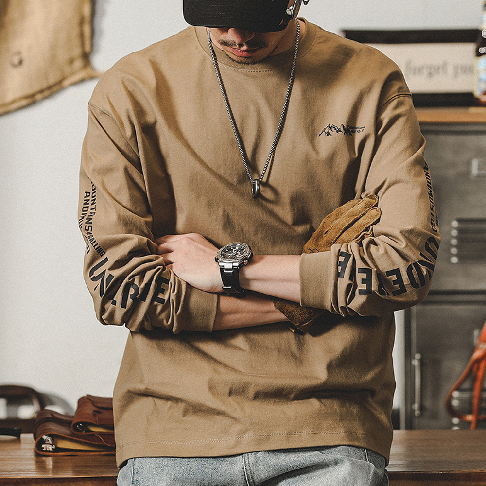 Футболка мужская с длинными рукавами осенняя модная, хлопковая в горном стиле