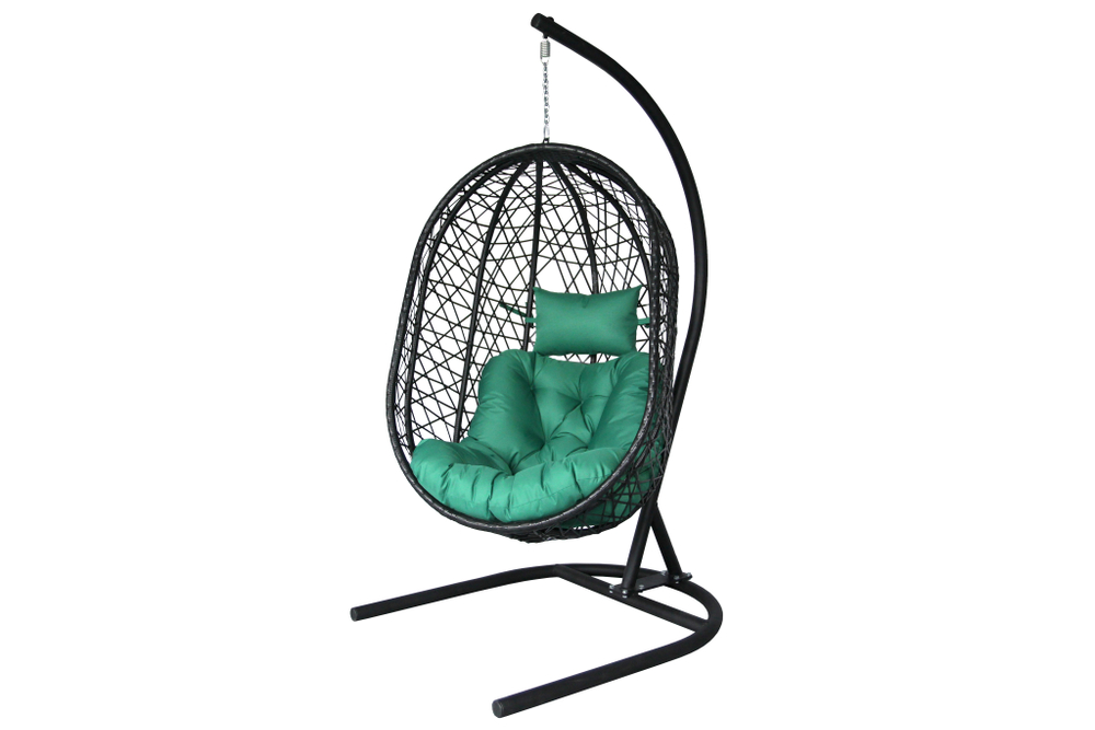 Кресло подвесное Кокон XL арт.D82-MT025 (стойка+основание.черн.,корзн.черн.,подуш тём-зеленый. 3уп. (В))