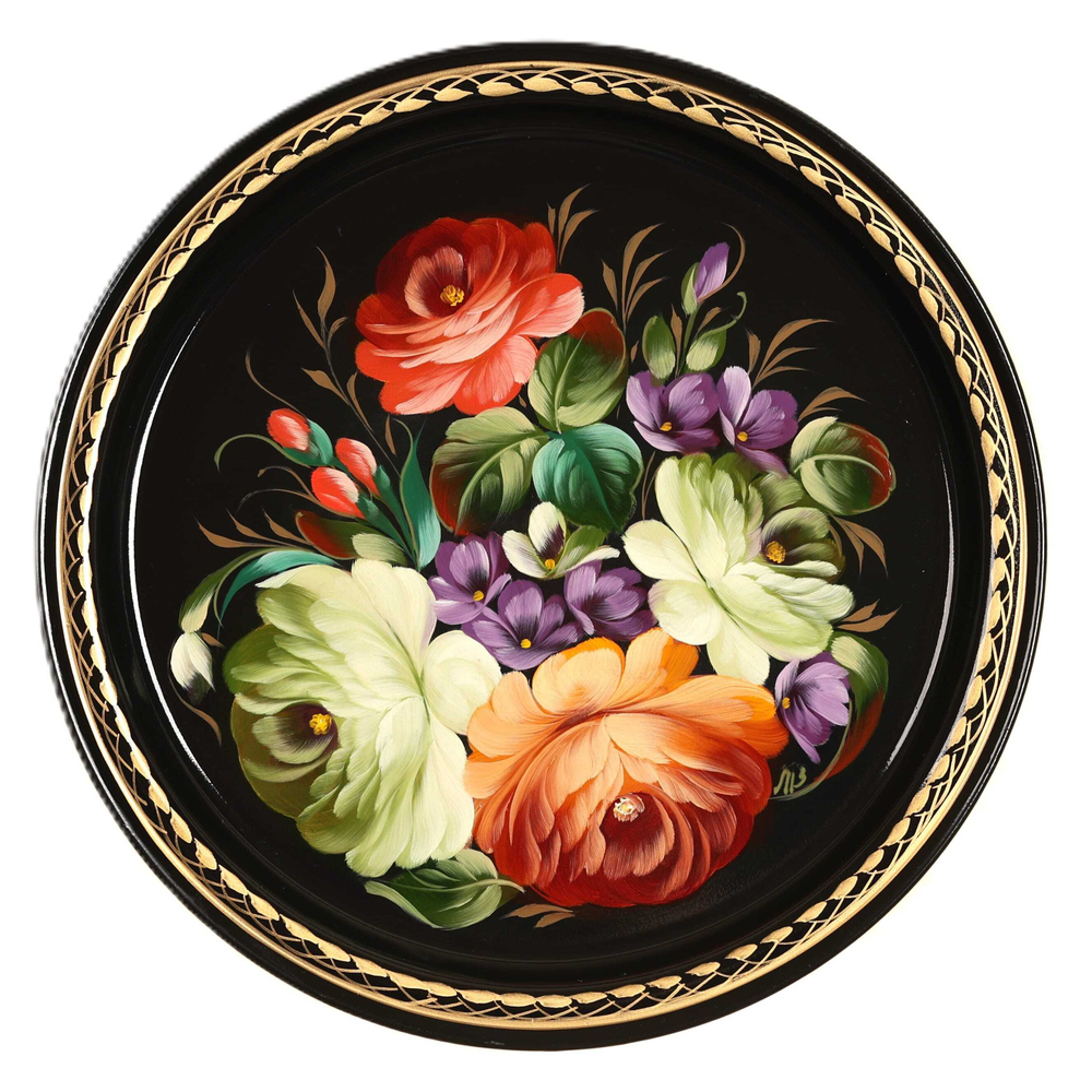 Жостовский поднос декоративный, размер 22 см (A5), металлический