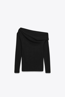 ZARA МЯГКАЯ АСИММЕТРИЧНАЯ ФУТБОЛКА, ЧЕРНЫЙ