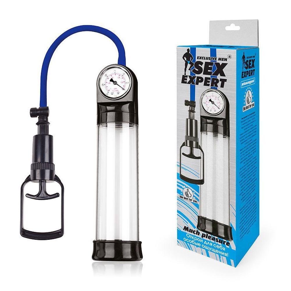 Прозрачная вакуумная помпа Sex Expert с манометром (Цвет: прозрачный)