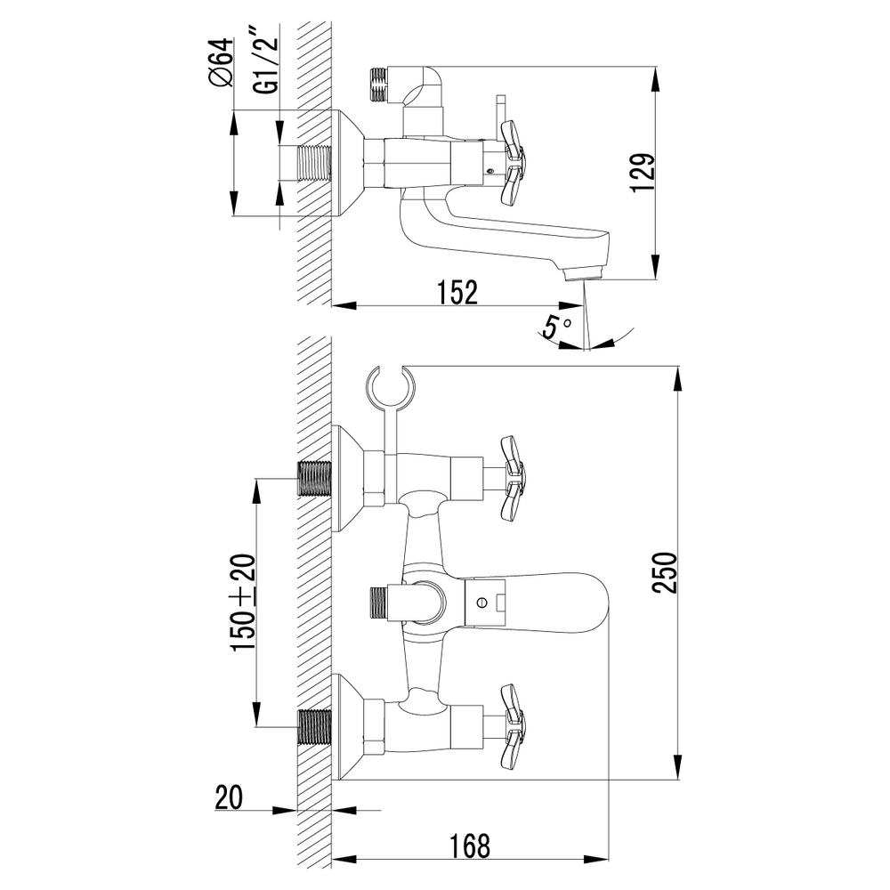 Смесит д/ванны с коротким изливом PARTNER 7559