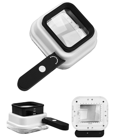 Лупа Kromatech измерительная контактная 10/15/20х, 55 мм, с подсветкой, ультрафиолет (8 LED) TH-8016