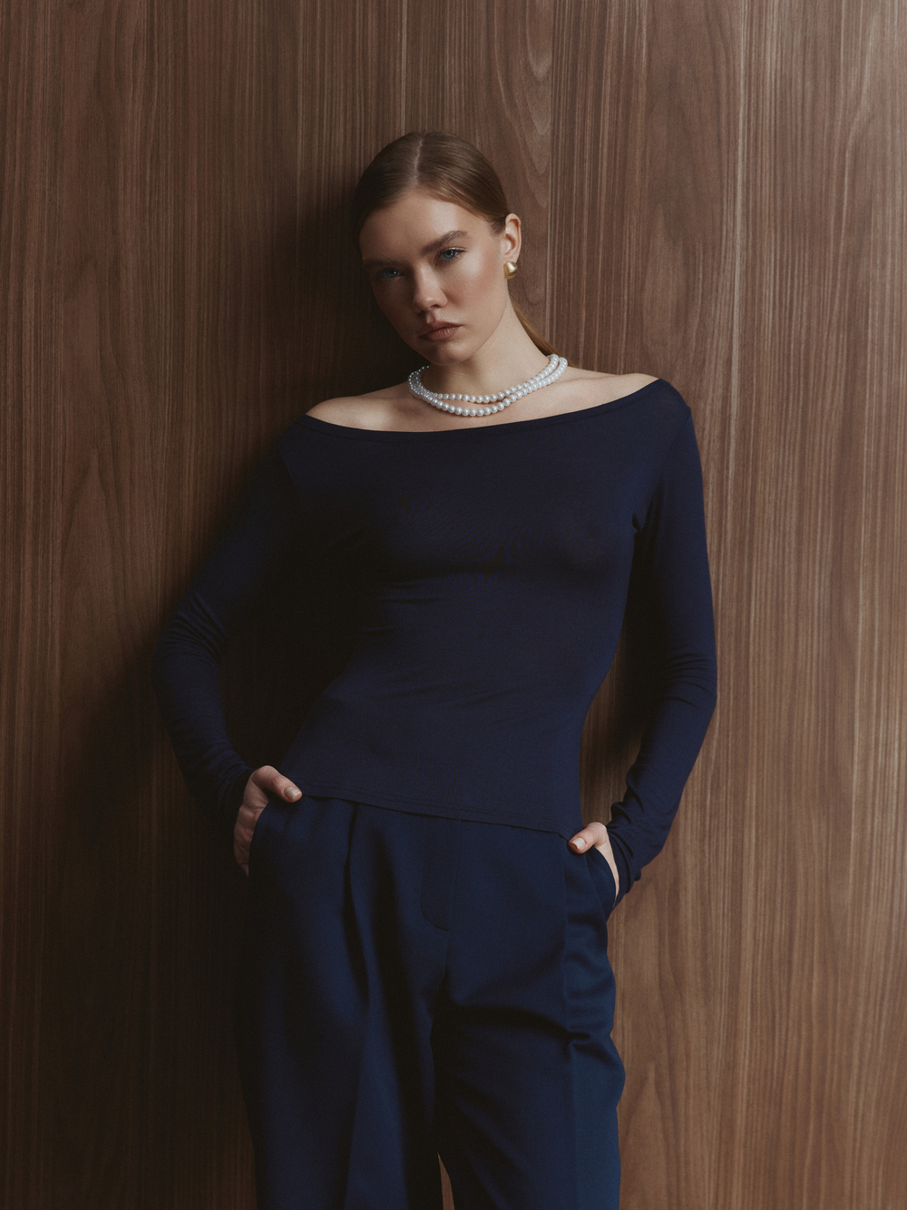 Лонгслив из вискозы, цвет тёмно-синий