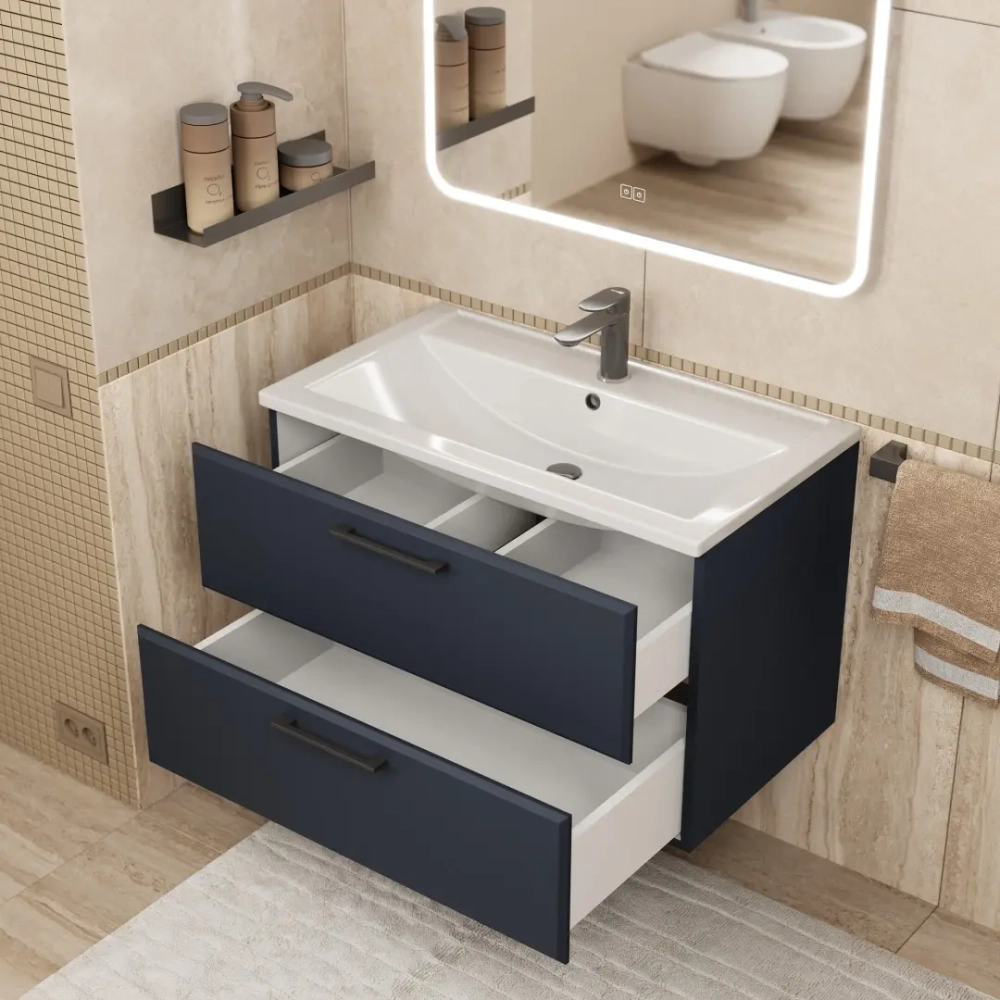Тумба с раковиной для ванной Uperwood Foster New 80 см, подвесная, черная