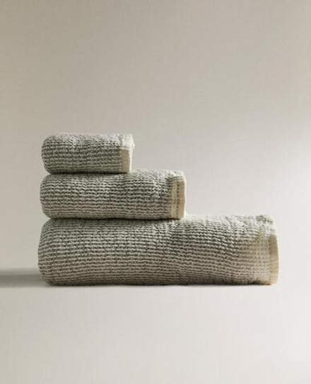 ZARA HOME БАННОЕ ПОЛОТЕНЦЕ С ВАФЕЛЬНЫМ УЗОРОМ, ЗЕЛЕНЫЙ