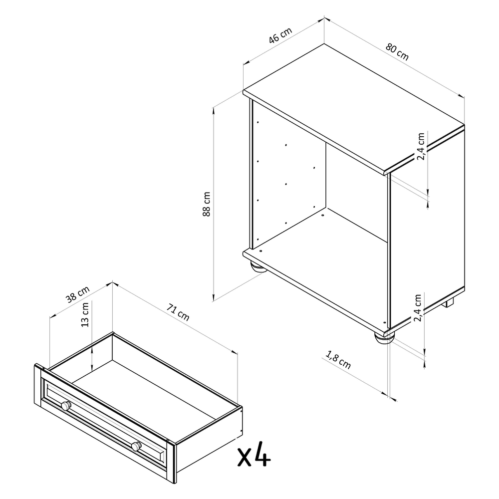 Комод белый с 4 ящиками Харви из массива сосны с филенкой для спальни и кухни в викторианском стиле, комод деревянный для вещей и одежды на ножках напольный
