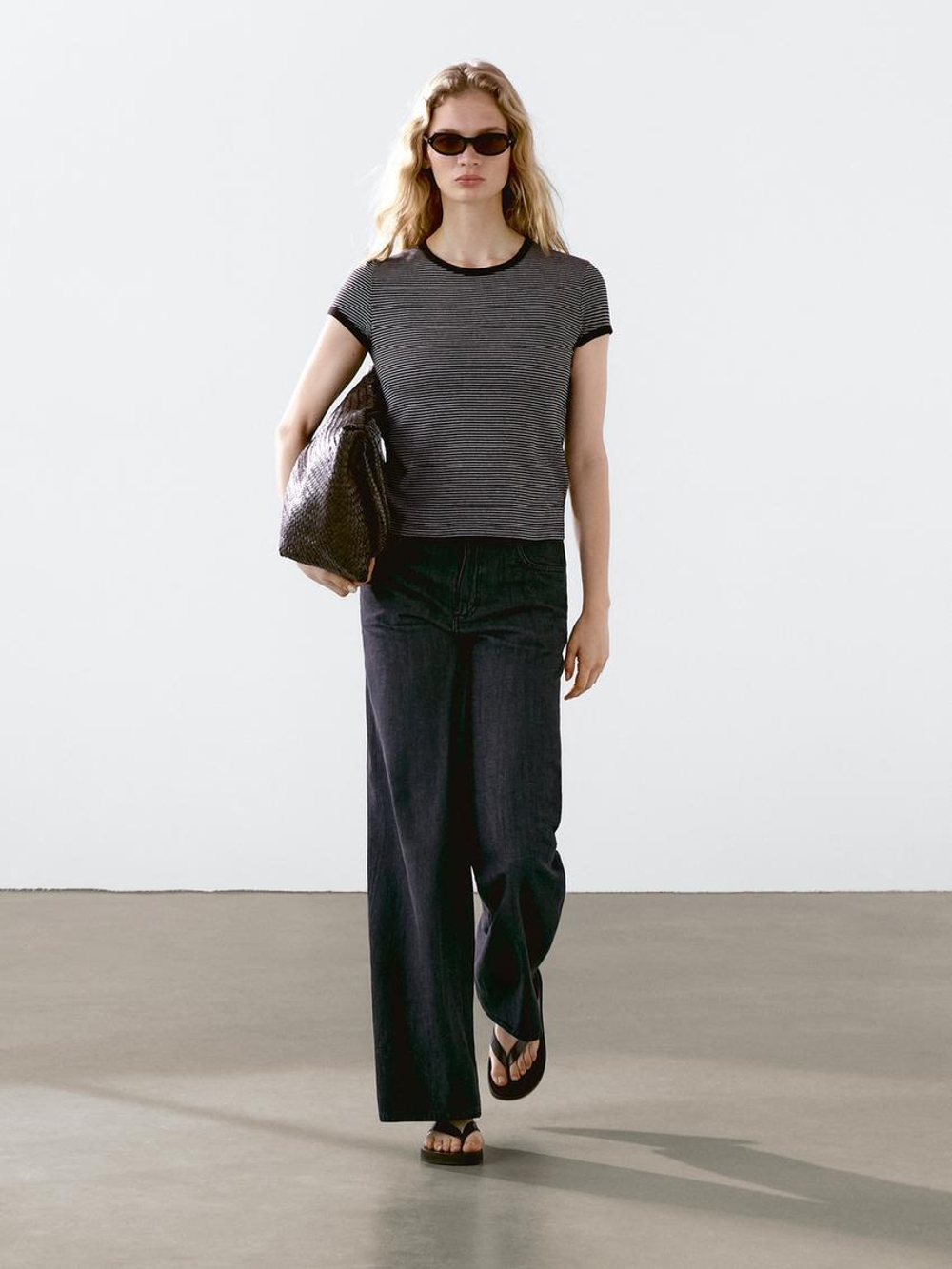 Massimo Dutti Хлопковая футболка в полоску, коричневый