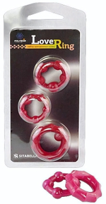 Набор из 3 малиновых рельефных эрекционных колец (Цвет: малиновый)