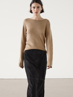 Massimo Dutti Свитер из тонкой шерсти с окантовкой, цвет верблюжьей шерсти