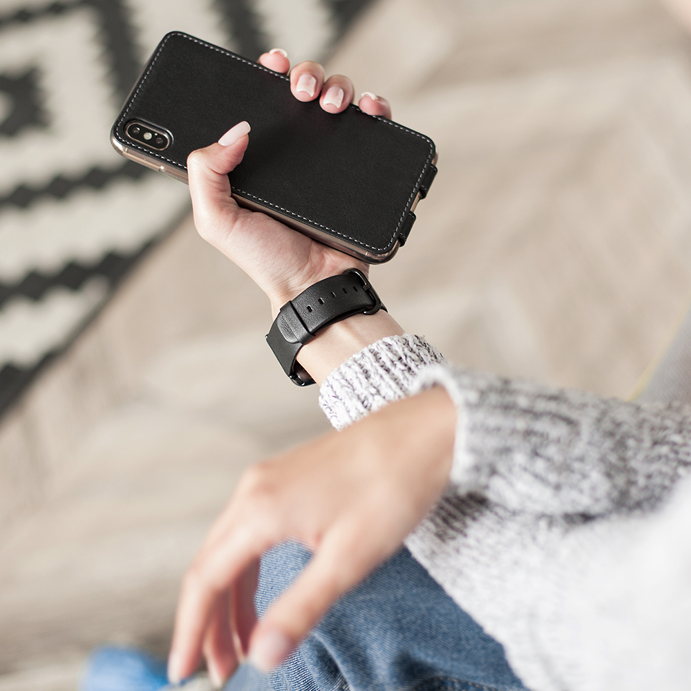 Ремешок для Apple Watch 44/45/46 mm из кожи теленка, черного цвета