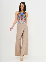 Женские брюки на запах серо-бежевые