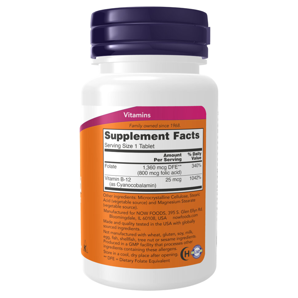 Now Foods Folic Acid 800 mcg 250 tablets, Витамин B9 (Фолиевая кислота)