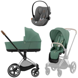 Коляска Cybex Priam IV Chrome Brown complete и автокресло Cloud G i-Size Lava Grey 3 в 1 Leaf Green