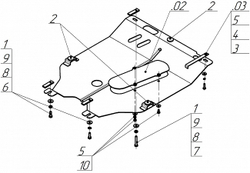 Защита картера двигателя, КПП. 2 мм, Сталь. для Nissan Micra 2003-2010, Motodor.61402