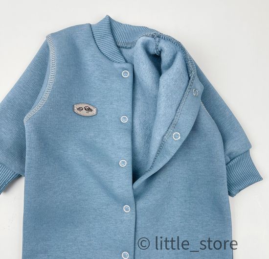 Комбинезон из футера с начесом "Смайлики" Индиго, с закрытыми ножками