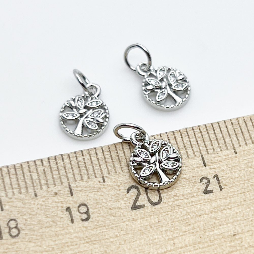 Подвеска Древо жизни, цвет серебро, фианиты, размер 10*8 мм, цена за 1 шт