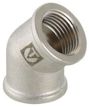 Угольник Valtec 3/4" ВР с внутренней резьбой 45° латунный никелированный VTr.091.N.0005