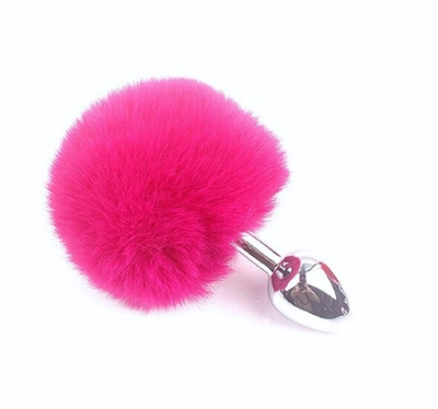 Анальная втулка с розовым заячьим хвостом 7 см