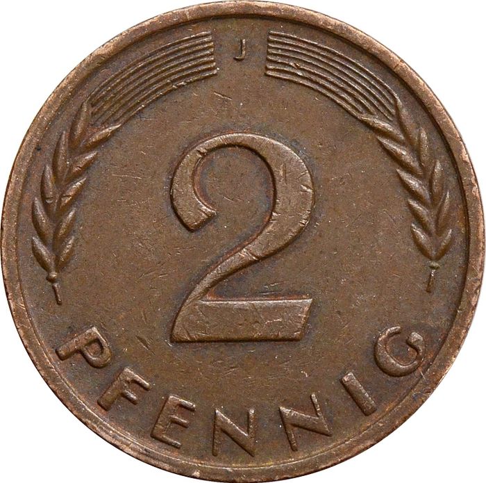 2 пфеннига 1950-1968 Германия (ФРГ)