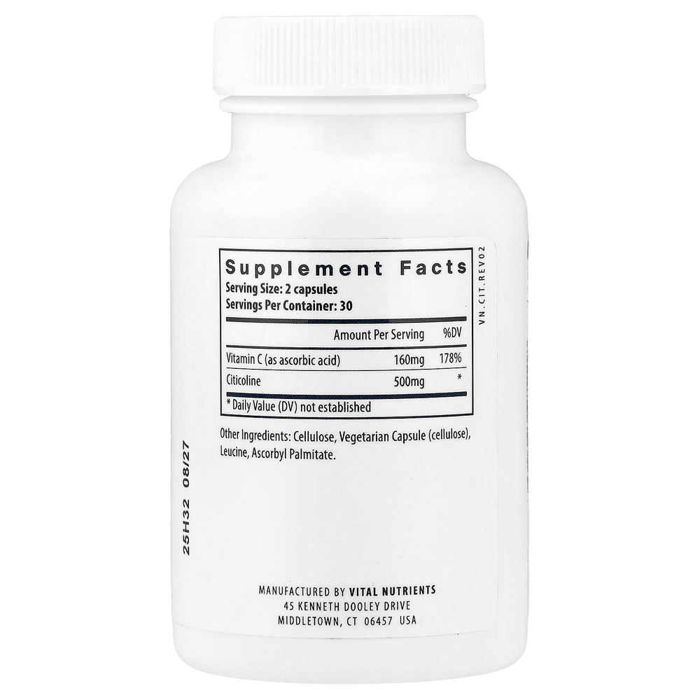 Vital Nutrients, цитиколин, 60 веганских капсул