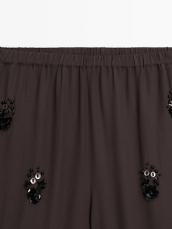 Massimo Dutti Брюки из струящейся ткани с цветочными деталями, антрацитово-серый