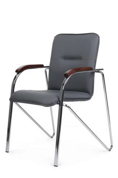 Стул Самба с деревянными подлокотниками SMB-02H Хром гальв. Серый