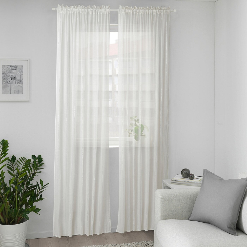 IKEA MUNKBOMAL  (ИКЕА МУНКБОМАЛ)  -  Шторы, 2 шт, на туннеле/белые, 145x300 см