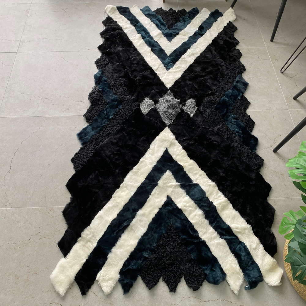 Коврик прикроватный накидка на кресло из кусочков овчины, 200 х 100 см.