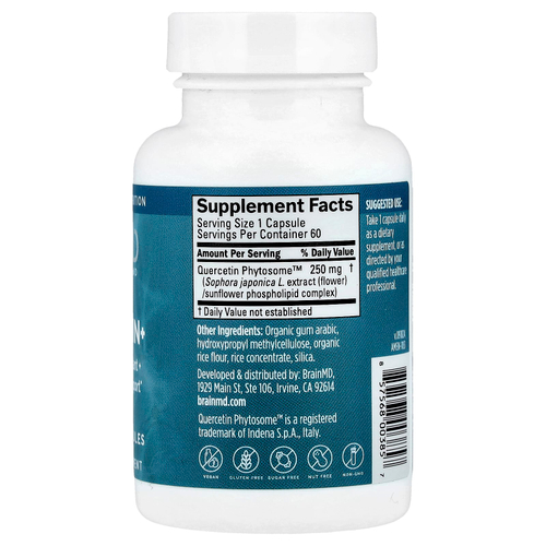 BrainMD, Кверцетин +, 60 веганских капсул (250 мг на капсулу)